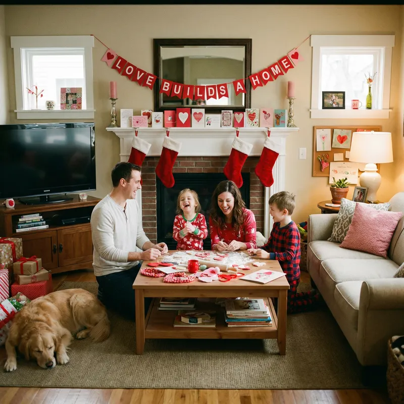 Family Home Celebrating Valentine's Day