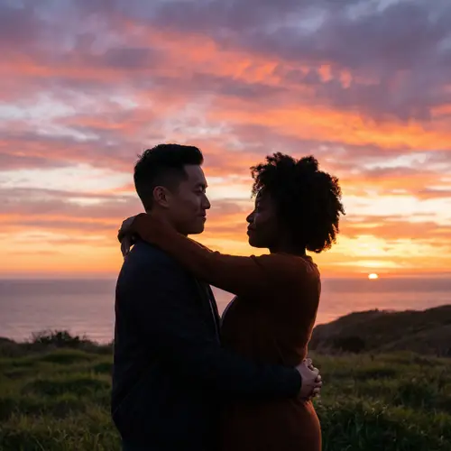 Intimate Embrace at Majestic Sunset | Tranquility & Unconditional Love