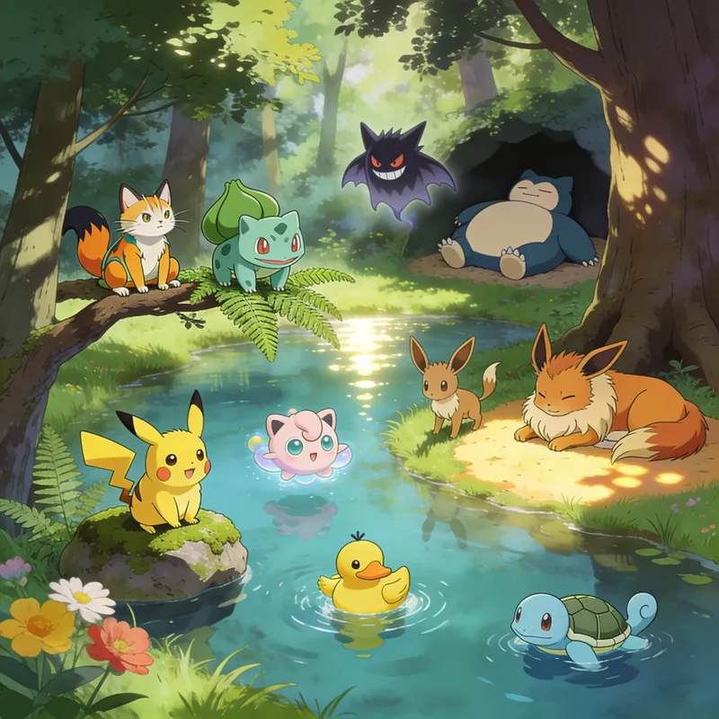 Charming Pokemon Art in a Forest Setting Charming Pokemon Art in a Forest Setting
