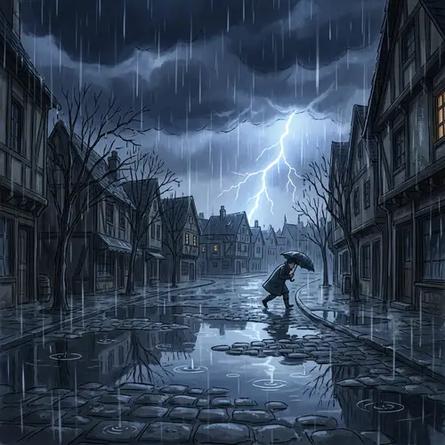Animated Heavy Rain: Dark Clouds and Large Raindrops