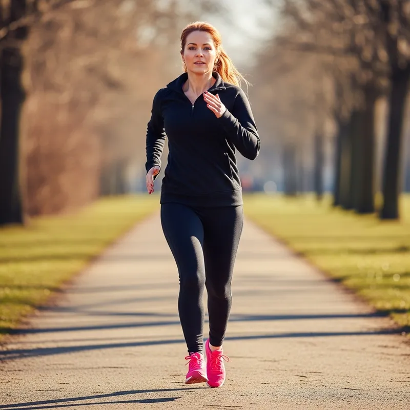 Fit Woman Running in Stylish Athletic Gear