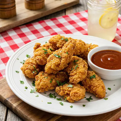 Delicious Golden Brown Crispy Chicken Fry with Tangy Dip