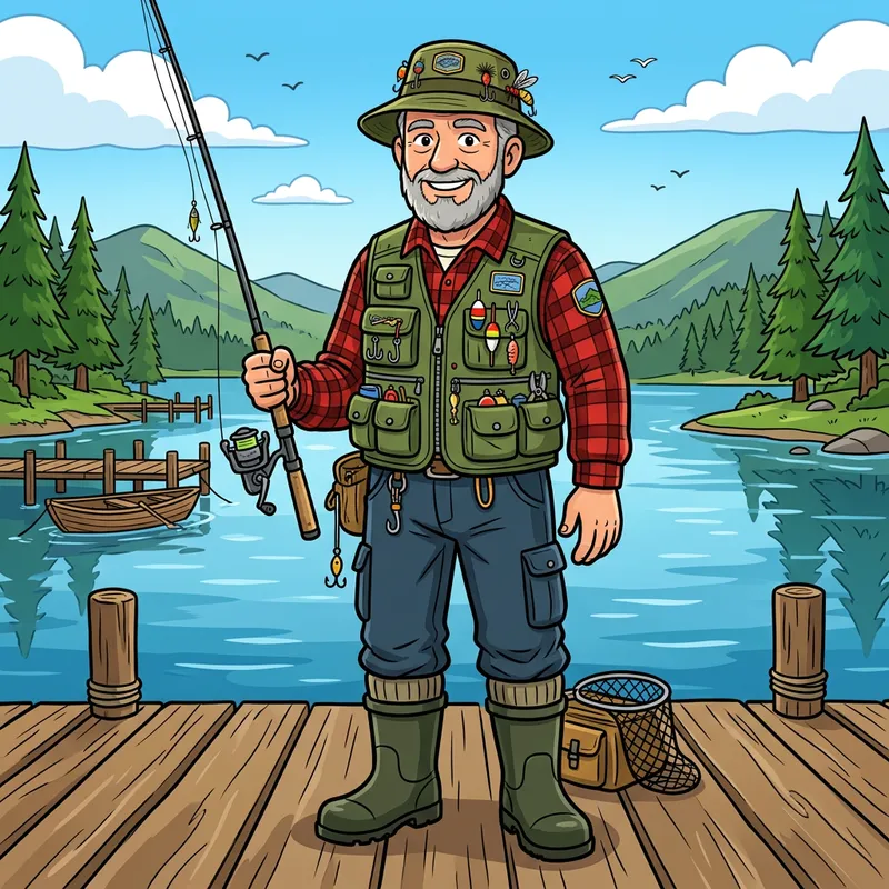 Vibrant 2D Cartoon Fisherman Character Illustration