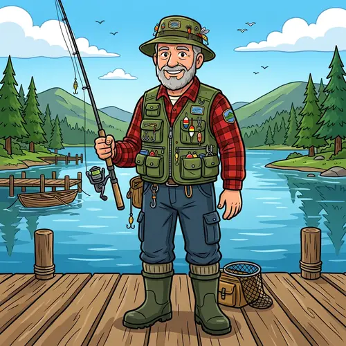 Vibrant 2D Cartoon Fisherman Illustration