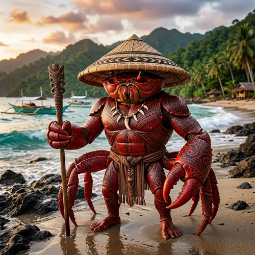 Red Crab in Salakot Hat: A Filipino Art Piece
