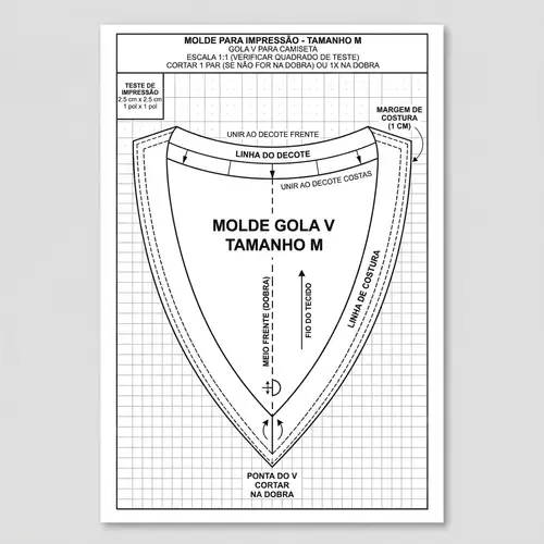 V Neck Template Size M for Printing