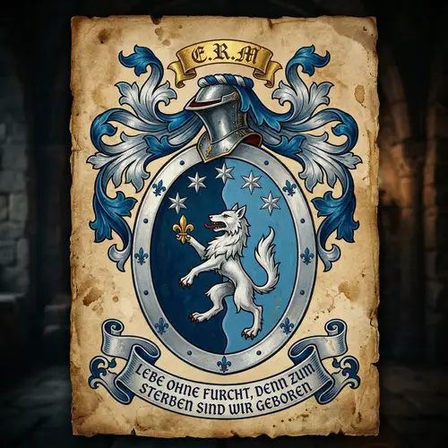 Medieval Heraldic Shield with Wolf & Fleur-de-Lis