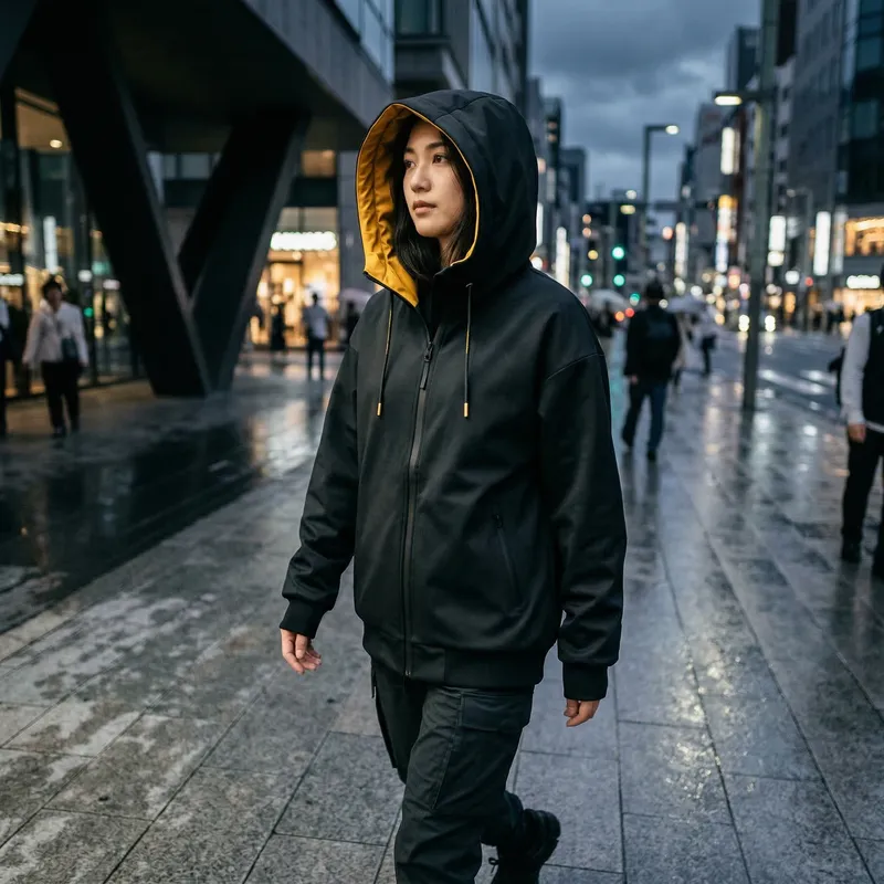 Sleek Black Hoodie with Golden Yellow Accents Sleek Black Hoodie with Golden Yellow Accents