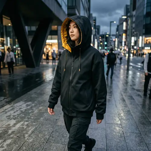 Sleek Black Hoodie with Golden Yellow Accents