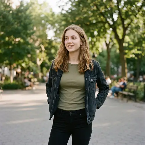 Slim Girl with Medium-Length Hair
