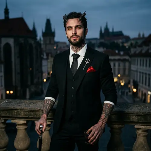 Resilient and Elegant Demon in Black Suit with Devilish Charm