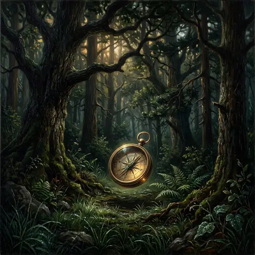 Enchanting Forest with Illuminated Compass | 19th Century Art Style