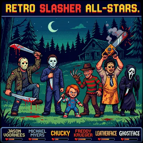 Iconic Horror Monsters in Pixel Art Style