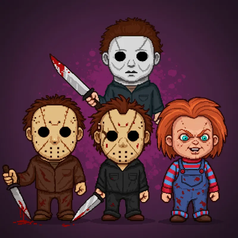 Iconic Horror Monsters in Pixel Art Style