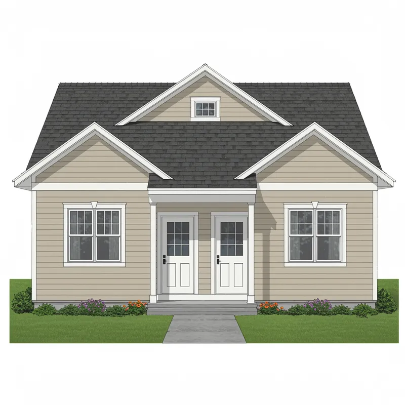 Single-Story House Facade with Windows and Doors