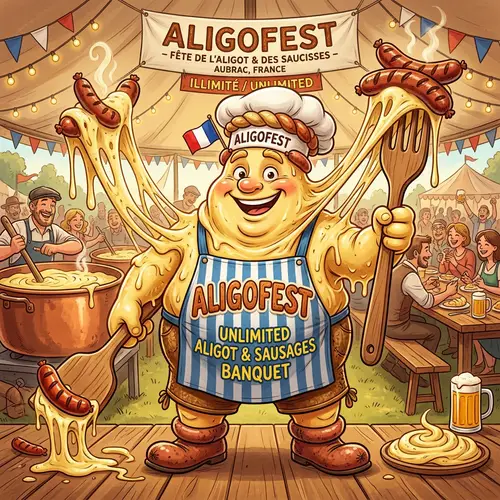 Aligofest Mascot: Celebrate with Aligot & Sausages