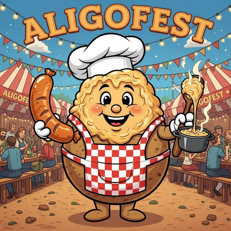 Aligofest Mascot: Celebrate with Aligot & Sausages