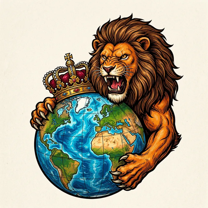 Regal Lion Gripping Earth Illustration - Power and Authority Regal Lion Gripping Earth Illustration - Power and Authority