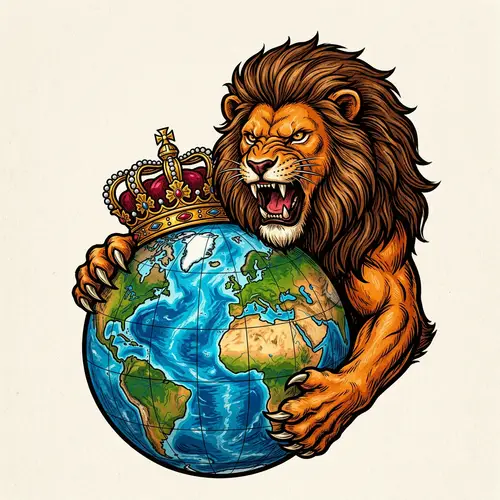 Regal Lion Gripping Earth Illustration - Power and Authority