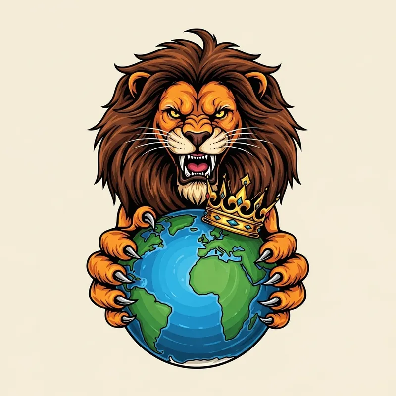Regal Lion Gripping Earth Illustration - Power and Authority