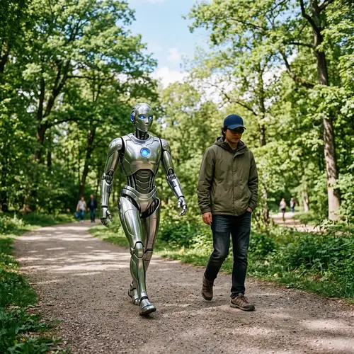 Robot Walking with Companion in Serene Park