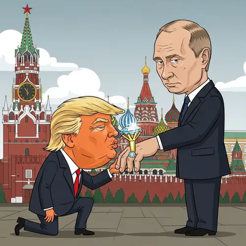 Trump Kissing Putin's Ring: Cartoon Illustration