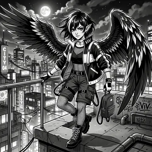 Anime Girl with Black Hair | ViV Signature | Wings and Ears