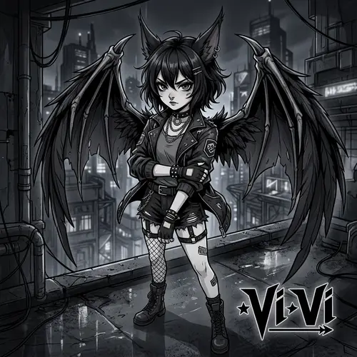 Anime Girl with Black Hair | Vi Vi Monochrome Illustration