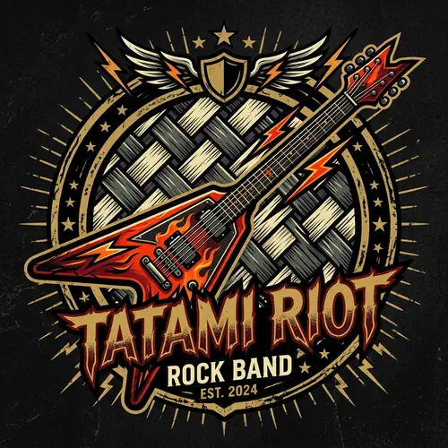 Rock Band Logo with Tatami Mat and Electric Guitar