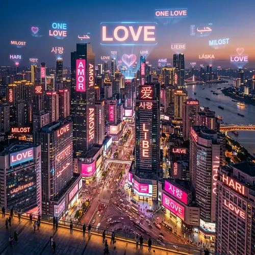 Millions of Love Messages Illuminating Cityscape