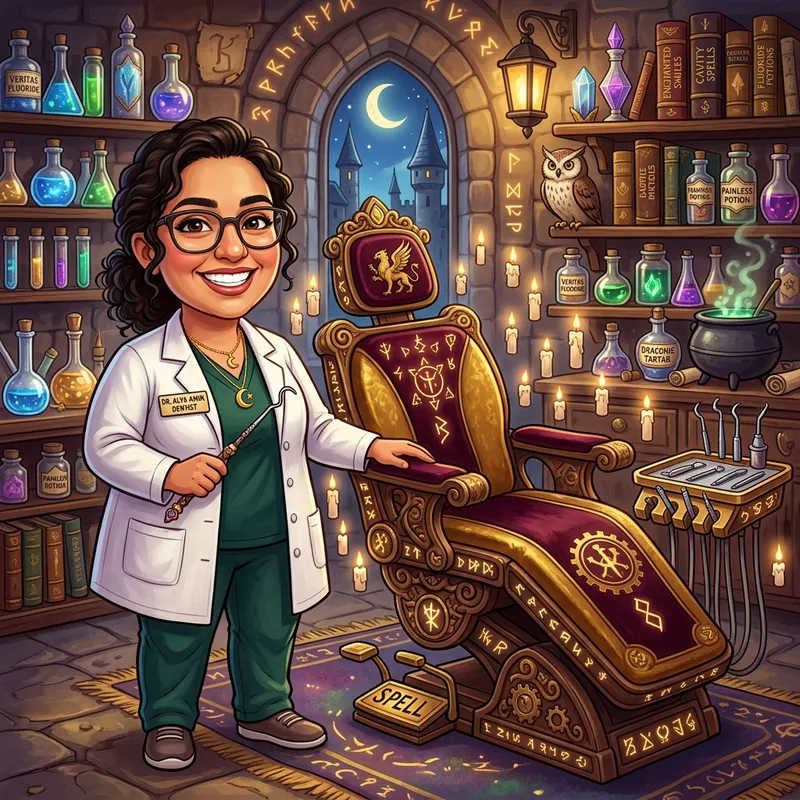 Female Dentist with Magical Dental Chair at Hogwarts