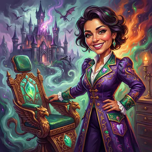 Hispanic Female Dentist with Castle Background - Fantasy & Dentistry
