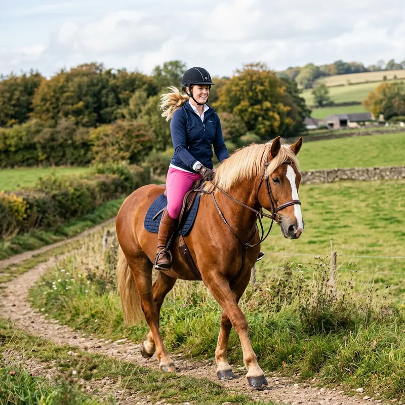Blonde Woman in Pink Leggings with Chestnut Horse