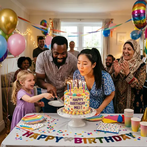 Festive Birthday Celebration with Diverse Group of Happy People