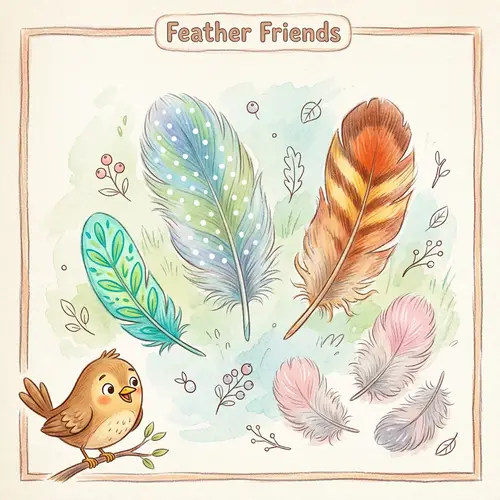 Kid-Friendly Bird Feathers Storybook Illustration
