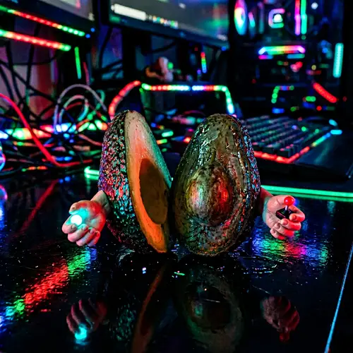 Avocado with Hands Under RGB Lights