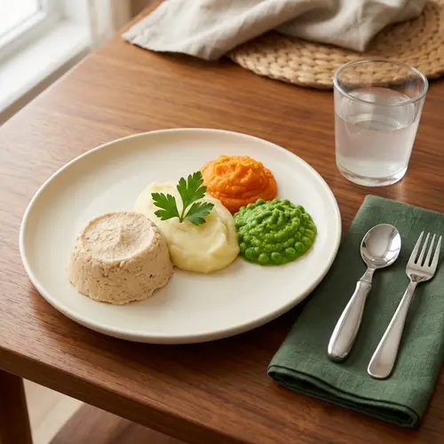 Nutritionally Balanced Pureed Meal for Dysphagia: Chicken, Mashed Potatoes, Vegetables