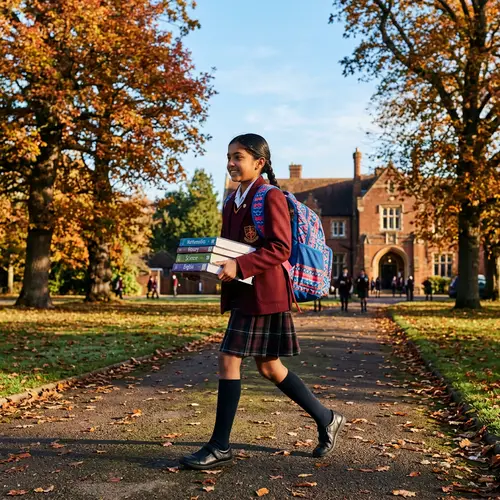 Determined South Asian Girl Heading to School