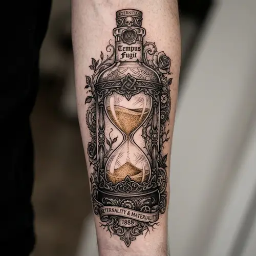Hourglass and Bottle Tattoo Design: Time and Materiality