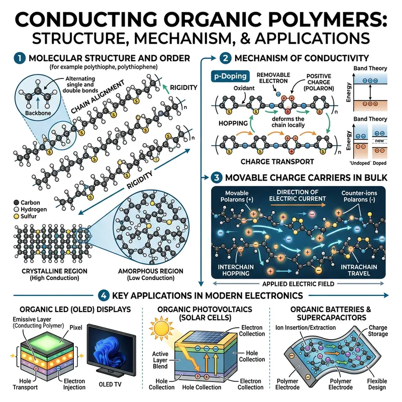 Conducting Organic Polymers Structure & Properties | Illustration