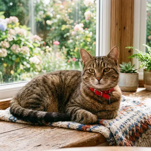Brown-Haired Cat with Red Collar