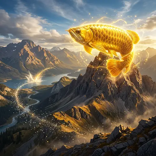 Golden Fish Leaps: A Celestial Mountain Encounter
