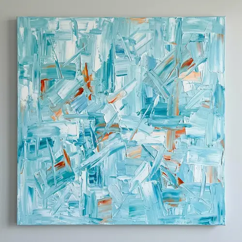 Tranquil Turquoise Abstract Painting with Subtle Orange Accents