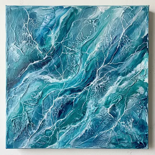 Abstract Ice Formation Artwork in Turquoise and Blue Hues