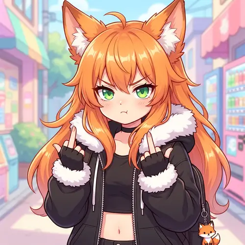 Annoyed Kawaii Girl with Fox Ears Illustration