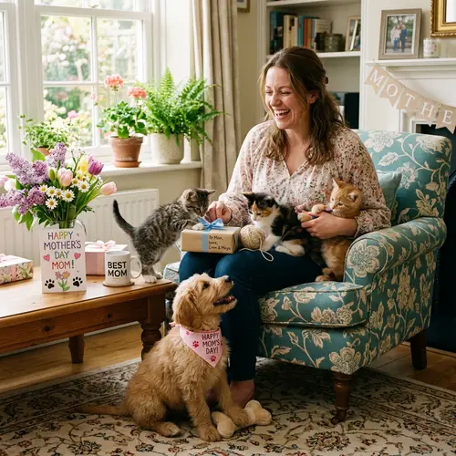 Playful Mother's Day with Cute Kittens & Puppy