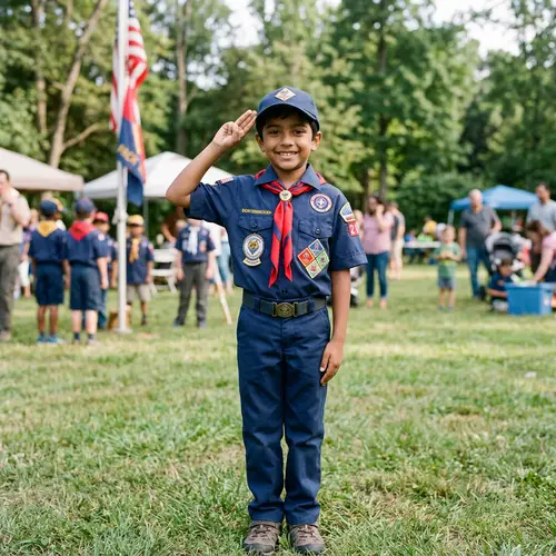 South Asian Boy Cub Scout Uniform with Beaming Smile