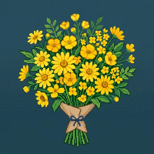 Yellow Flower Bouquet Pixel Art | Vibrant Floral Display