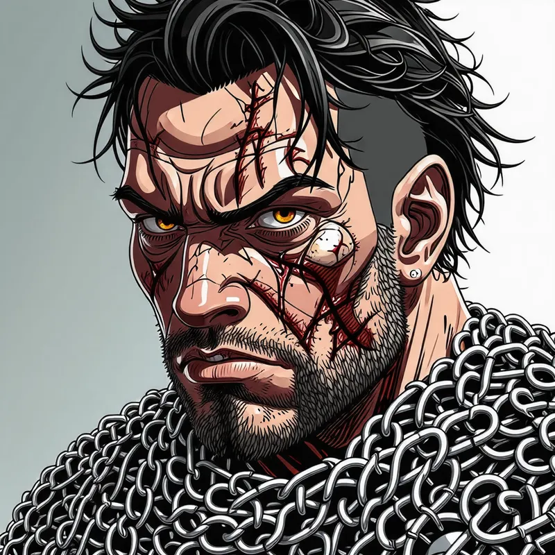 Battle-Scarred Warrior: An Anime Style Hero