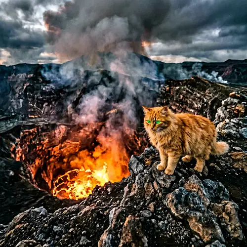 Ginger Cat Explores Active Volcano | Eerie & Fascinating Scene